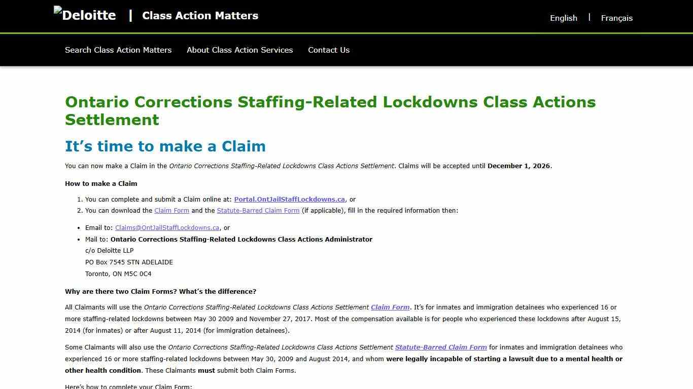 Ontario Corrections Staffing-Related Lockdowns Class Actions Settlement